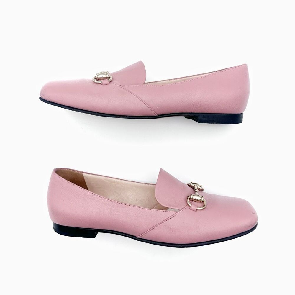GUCCI Pink Kira Horsebit Square Toe Ballet Flat 37.5 US 7.5 Leather Loafers - Picture 7 of 12